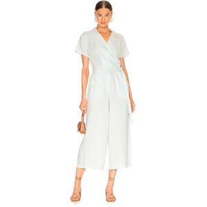Bella Dahl Womens Crop Surplice Wrap Tie Waist Dove Gray Coastal Jumpsuit Sz L